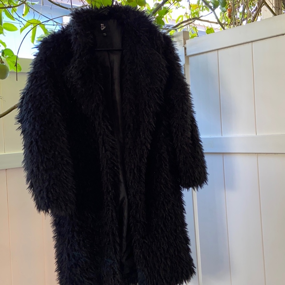 Fur Art Class jacket coat large black 10 12 size kids